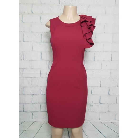 calvin klein ruffle shoulder dress